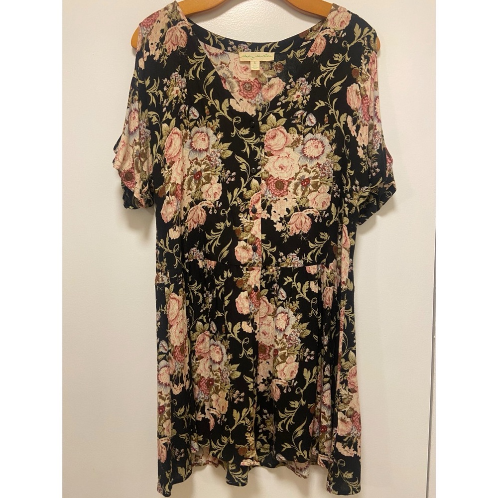 Floral Split-Sleeve Drop-Waist Dress